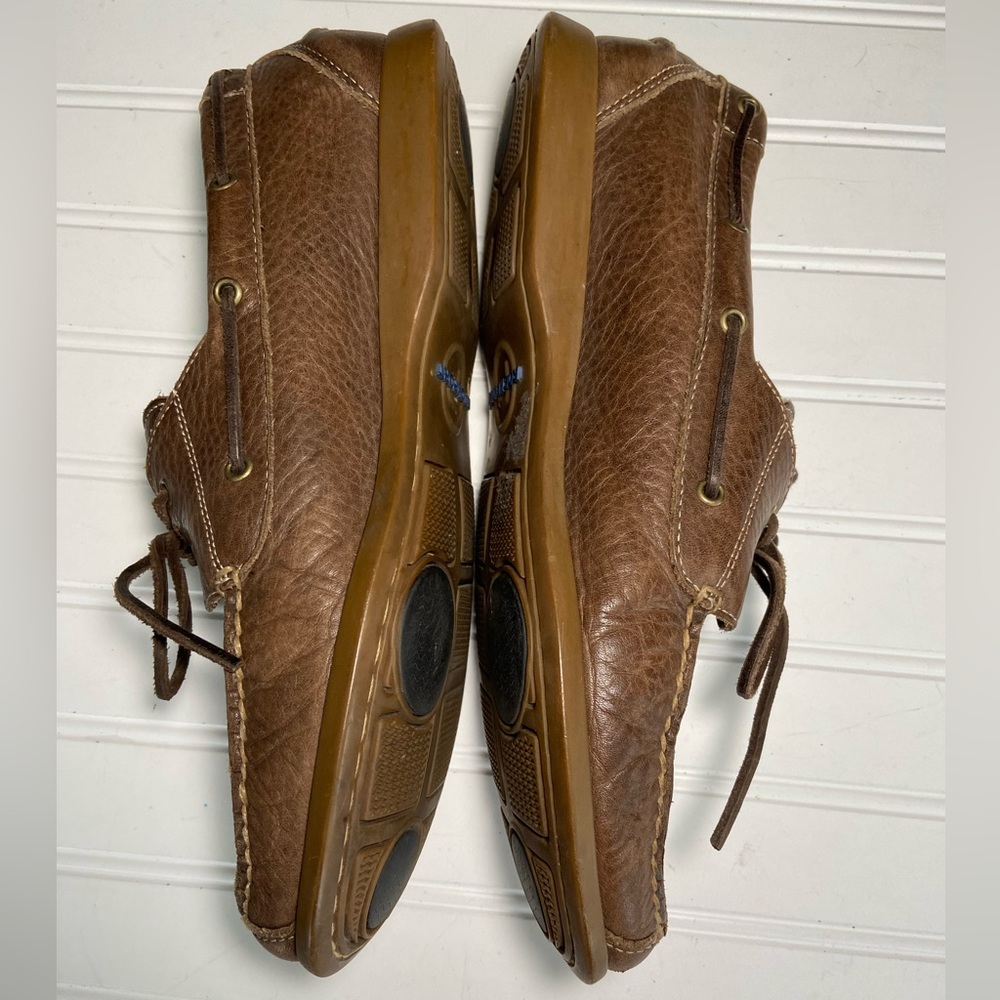 Rockport Mens Sz 11 M Brown Leather Genuine Handsewn Boat Shoes PreOwned Ex Cond - Picture 3 of 8